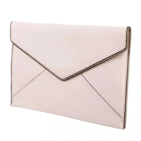 Rebecca Minkoff pink saffiano leather envelope clutch bag
